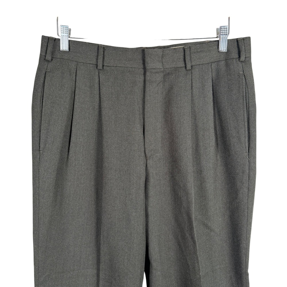 AKA Eddie Bauer Dress Pants Pleated 100% Wool Mens 33x30 Gray Cuffed Made in USA